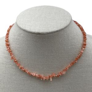 Vintage Salmon Pink Coral Chip Beaded Necklace 16" Single Strand Estate Necklace